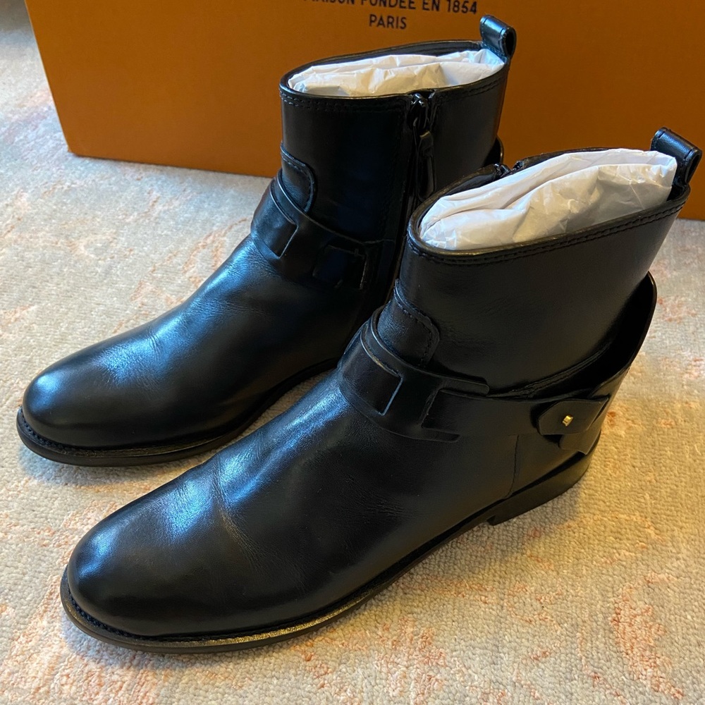 Tory Burch Black Leather Derby Flat Ankle Boots EUC - Picture 5 of 11